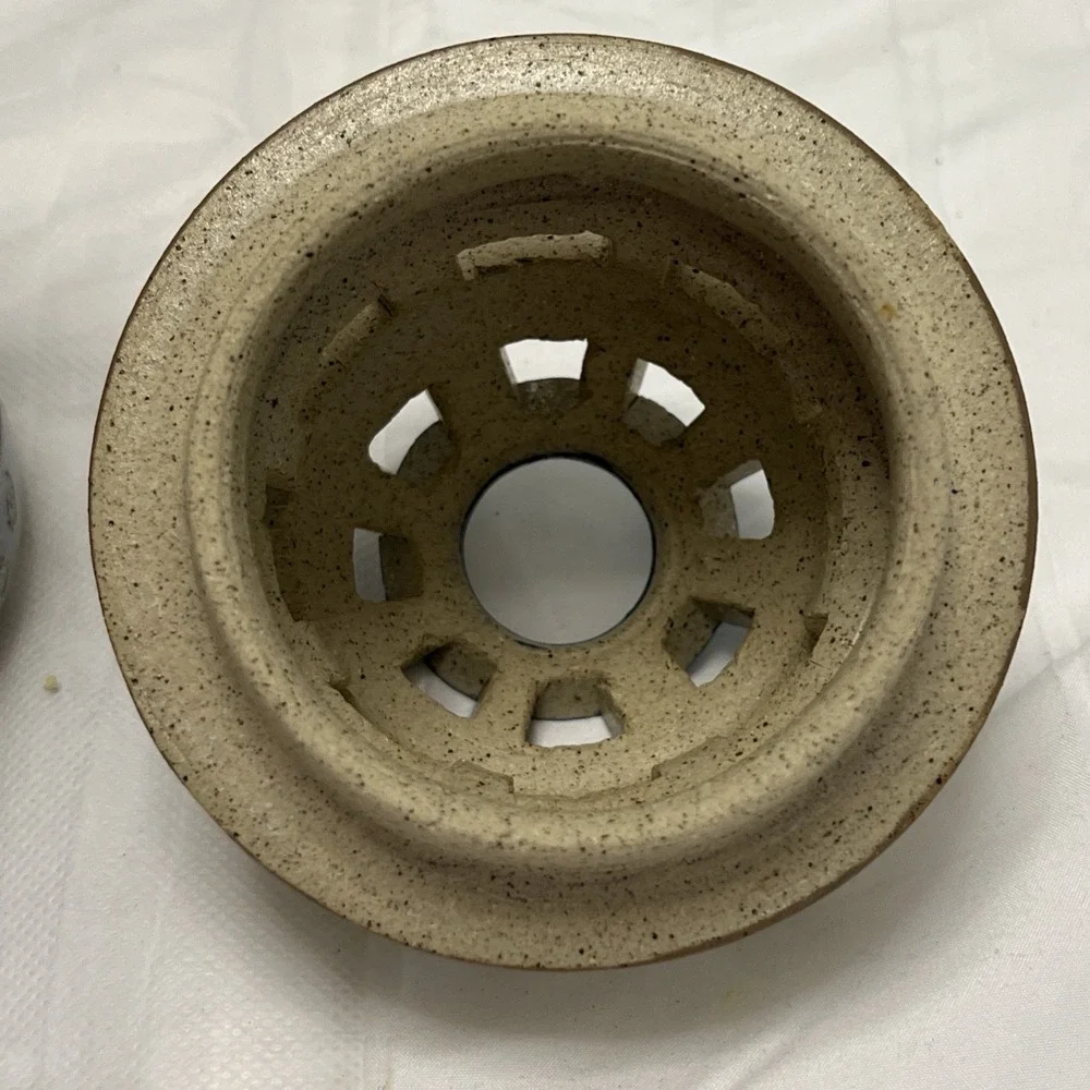Vtg Gills Rock Stoneware Handcrafted Lighthouse Oil Lamp Candle Holder Coastal